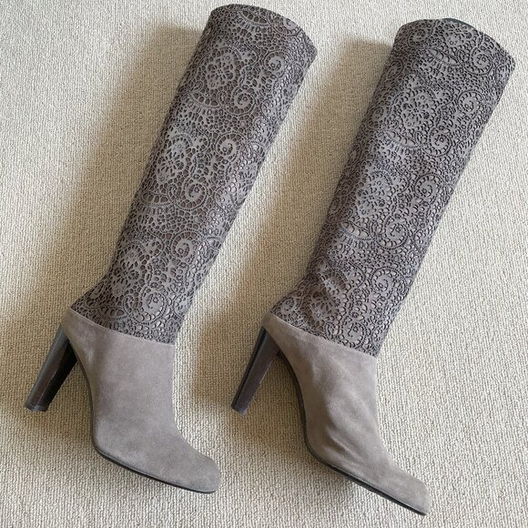 Stuart Weitzman Taupe Lasercut Boots, US 9 1/2 M - Picture 1 of 16